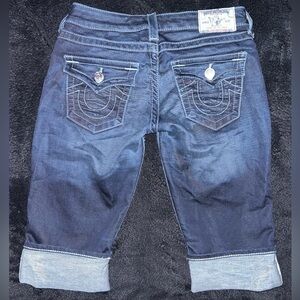 True Religion Women's Shorts Knee Length Blue Denim